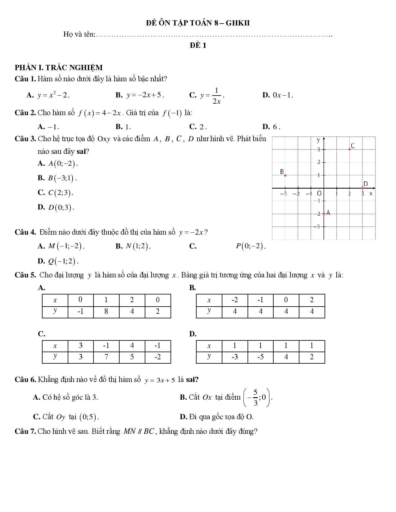 K8 - Toán - Đề cương GK2 số 1